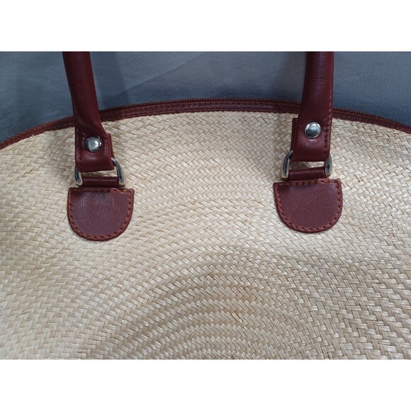 VINTAGE LE SAC STRAW AND LEATHER DOUBLE HANDLE HANDBAG - Picture 9 of 16